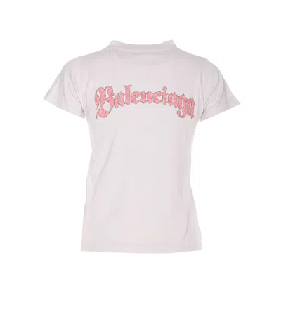 Balenciaga Women Graphic Logo Crew Neck T-shirt In White