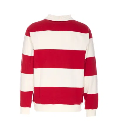 Drôle De Monsieur Striped Long Sleeve Polo Shirt With Embroidery In Multi