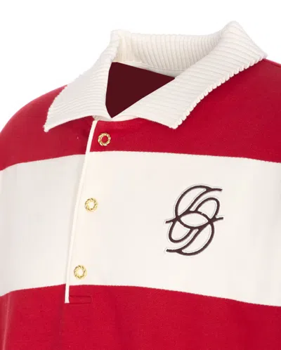 Drôle De Monsieur Striped Long Sleeve Polo Shirt With Embroidery In Multi