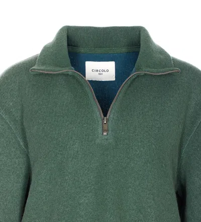 Circolo 1901 Long Sleeve High Collar Knit Sweater In Green