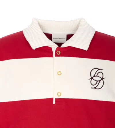 Drôle De Monsieur Striped Long Sleeve Polo Shirt With Embroidery In Multi