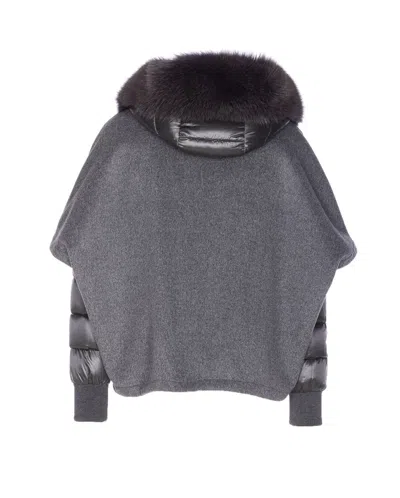 Moorer Hooded Down Jacket Featuring Quilted Sleeves In Gray