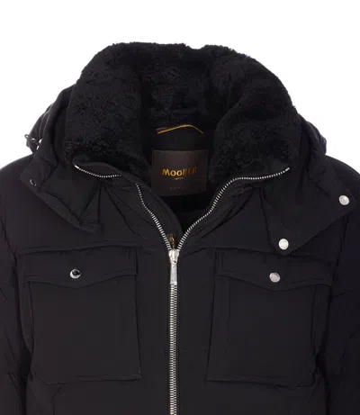 Moorer Padded Hooded Jacket Chest Pockets In Black