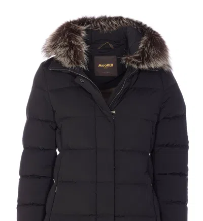 Moorer Padded Quilted Jacket Removable Hood In Black
