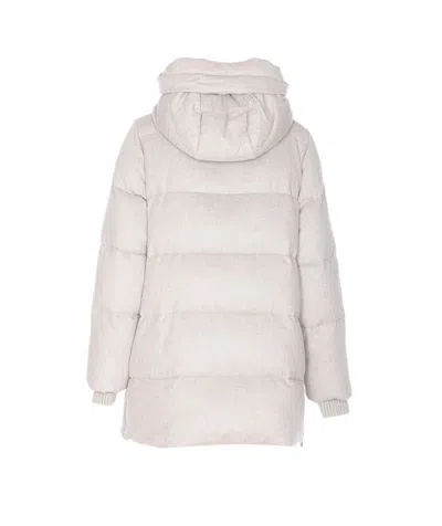 Moorer Hooded Quilted Jacket Zip Pockets In White