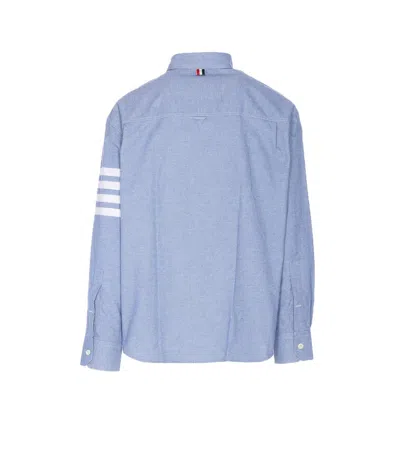 Thom Browne Flannel 4-bar Straight Fit Shirt Man Polo Shirt Multicolored Size L Cotton In Blue