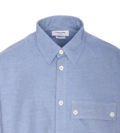 Thom Browne Flannel 4-bar Straight Fit Shirt Man Polo Shirt Multicolored Size L Cotton In Blue
