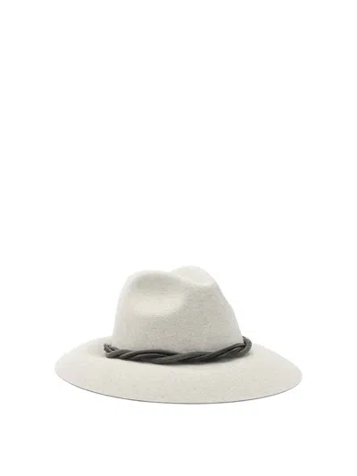 Brunello Cucinelli Wide Brim Fedora Twisted Band Detail In White