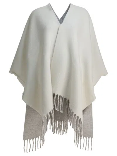 Brunello Cucinelli Reversible Wool And Cashmere Cape Coats Grey In Multi
