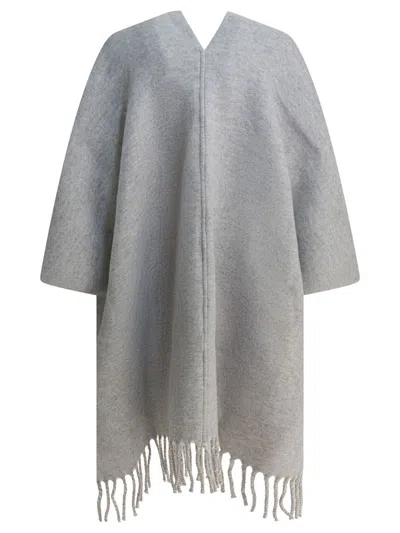 Brunello Cucinelli Reversible Wool And Cashmere Cape Coats Grey In Multi