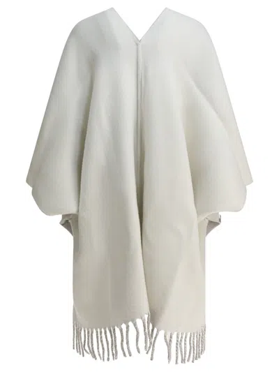 Brunello Cucinelli Reversible Wool And Cashmere Cape Coats Grey In Multi