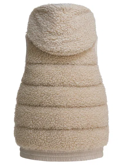 Moncler Grenoble Ivory Teddy Fabric Sleeveless Down Jacket In Brown