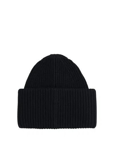 Acne Studios Casual Ribbed Knit Hat With Face Patch In Black