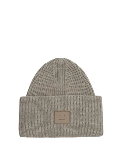 Acne Studios Pansy Face Ribbed Wool-blend Beanie In Brown