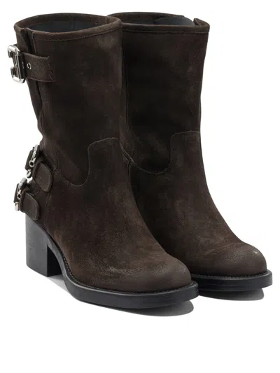 Chloé Stylish Block Heel Suede Ankle Boots In Brown