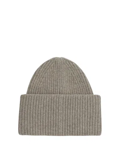 Acne Studios Pansy Face Ribbed Wool-blend Beanie In Brown