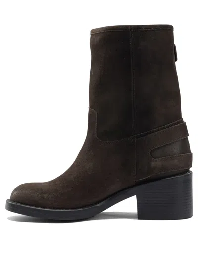 Chloé Stylish Block Heel Suede Ankle Boots In Brown