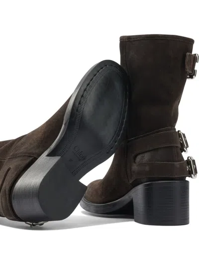 Chloé Stylish Block Heel Suede Ankle Boots In Brown