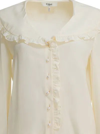 Chloé Long Sleeve Shirt With Ruffled Collar And Cuffs In Neutral