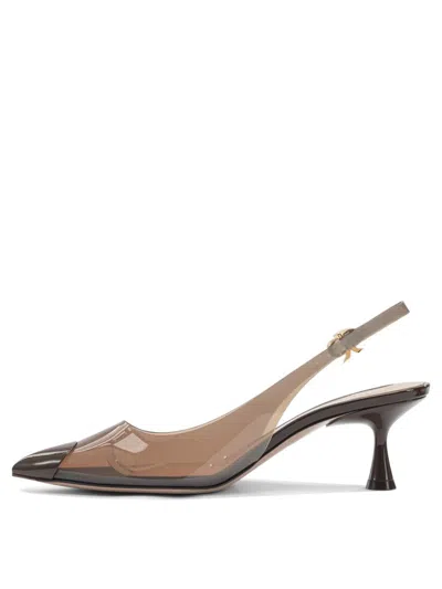 Gianvito Rossi Transparent Slingback Kitten Heel Pumps In Brown