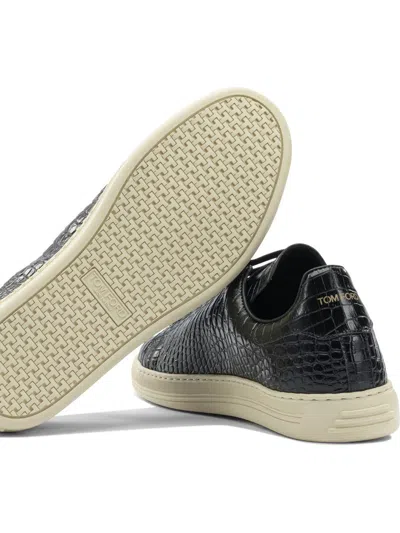 Tom Ford Textured Crocodile Pattern Sneakers With Rubber Sole In Black