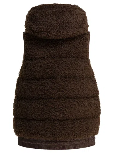 Moncler Hooded Fleece Vest In Brown