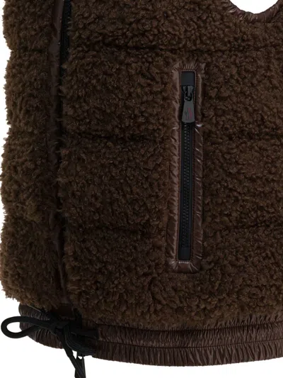 Moncler Hooded Fleece Vest In Brown