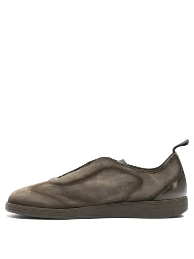 Santoni Suede Slip-on Trainer With Double Buckle Decoration In Nude