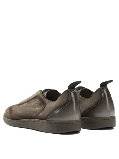 Santoni Suede Slip-on Trainer With Double Buckle Decoration In Nude