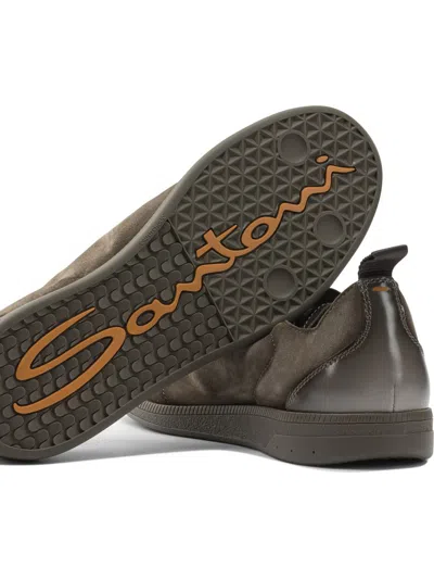 Santoni Suede Slip-on Trainer With Double Buckle Decoration In Nude