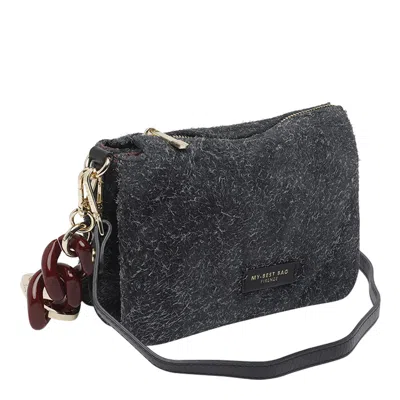My Best Bag Firenze Textured Fabric Shoulder Bag With Chain Strap In Gray