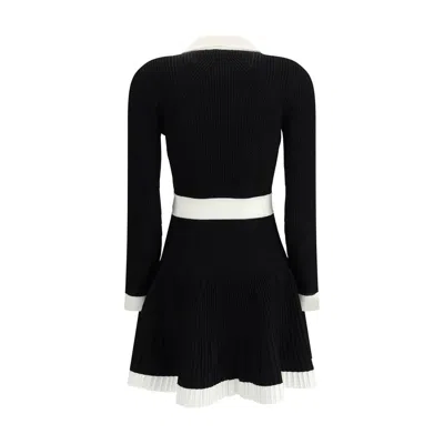 Balmain Long Sleeves V-neck Flare Knit Dress In Black