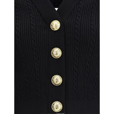 Balmain Black Twisted Knit Long-sleeved Cardigan Women