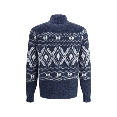 Brunello Cucinelli Men Alpaca Blend Cardigan With Embroideries In Blue
