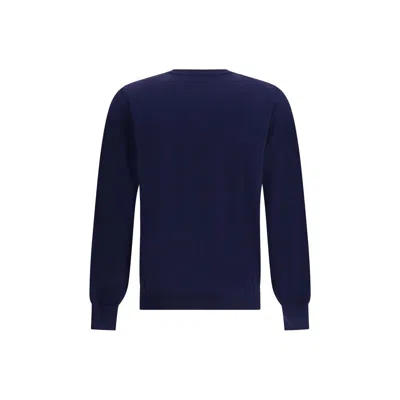 Brunello Cucinelli Cashmere Crew Neck Sweater With Ribbed Finish In Blue