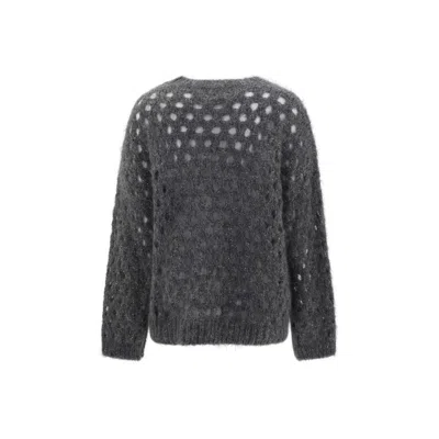 Brunello Cucinelli Women Perforated Sequins Sweater In Gray