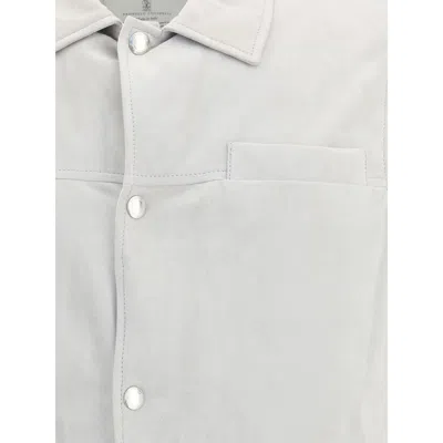 Brunello Cucinelli Leather Vest With Sleeveless Design And Slip Pockets In Gray