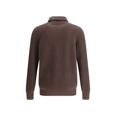 Brunello Cucinelli English Ribbed Knit Cardigan In Brown