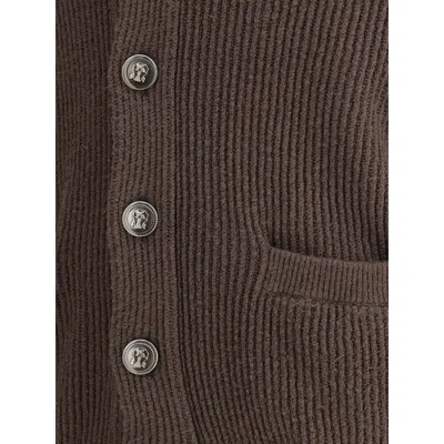 Brunello Cucinelli English Ribbed Knit Cardigan In Brown