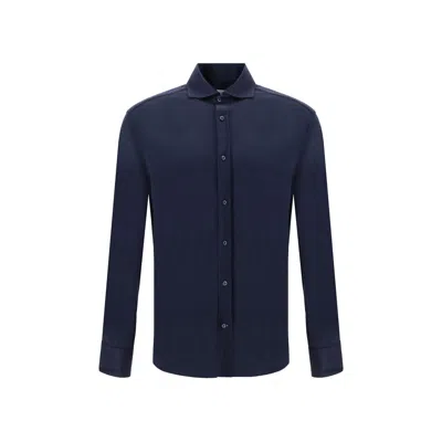 Brunello Cucinelli Men Silk Shirt In Blue