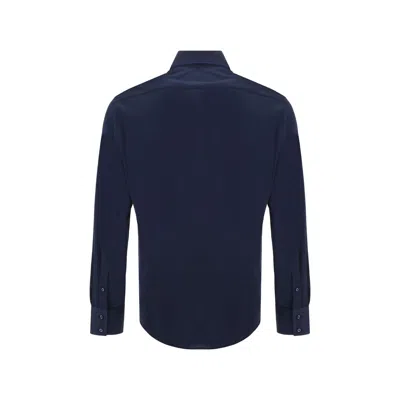 Brunello Cucinelli Men Silk Shirt In Blue