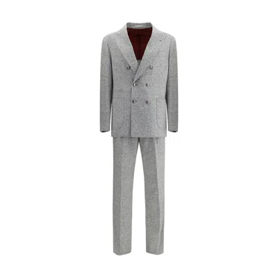 Brunello Cucinelli Tailored Suit Set Double-breasted Jacket In Gray
