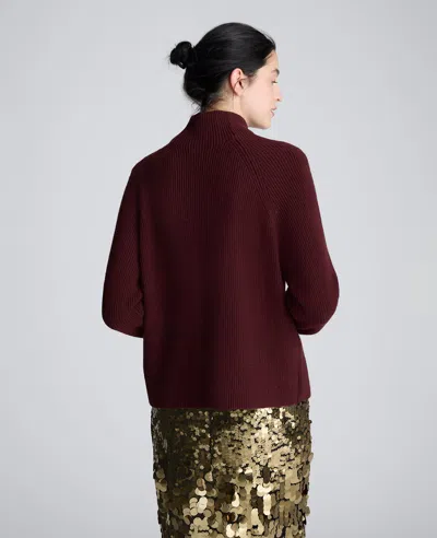 Kenneth Cole Mockneck Raglan Sleeve Sweater In Burgundy