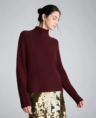 Kenneth Cole Mockneck Raglan Sleeve Sweater In Burgundy