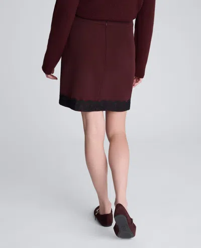 Kenneth Cole Luxe Twill Faux Wrap Mini Skirt With Lace Trim In Burgundy