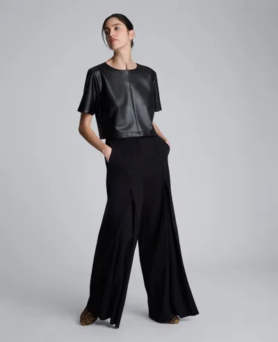 Kenneth Cole Luxe Twill Wide Leg Inverted Pleat Front Pant In Black