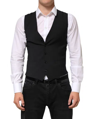 Pre-owned Dolce & Gabbana Black Wool Dress Formal Men Waistcoat Men's Vest ()