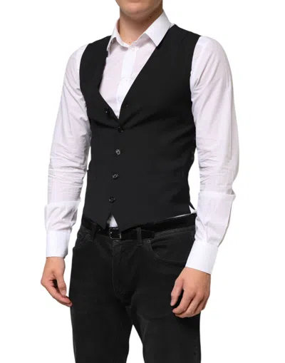 Pre-owned Dolce & Gabbana Black Wool Dress Formal Men Waistcoat Men's Vest ()