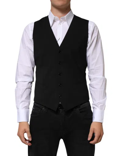 Pre-owned Dolce & Gabbana Black Wool Dress Formal Men Waistcoat Men's Vest ()