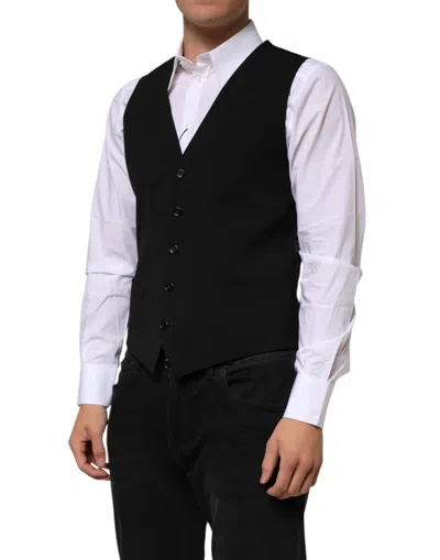 Pre-owned Dolce & Gabbana Black Wool Dress Formal Men Waistcoat Men's Vest ()